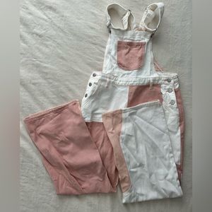 Never worn! Pink and white overalls from Cider